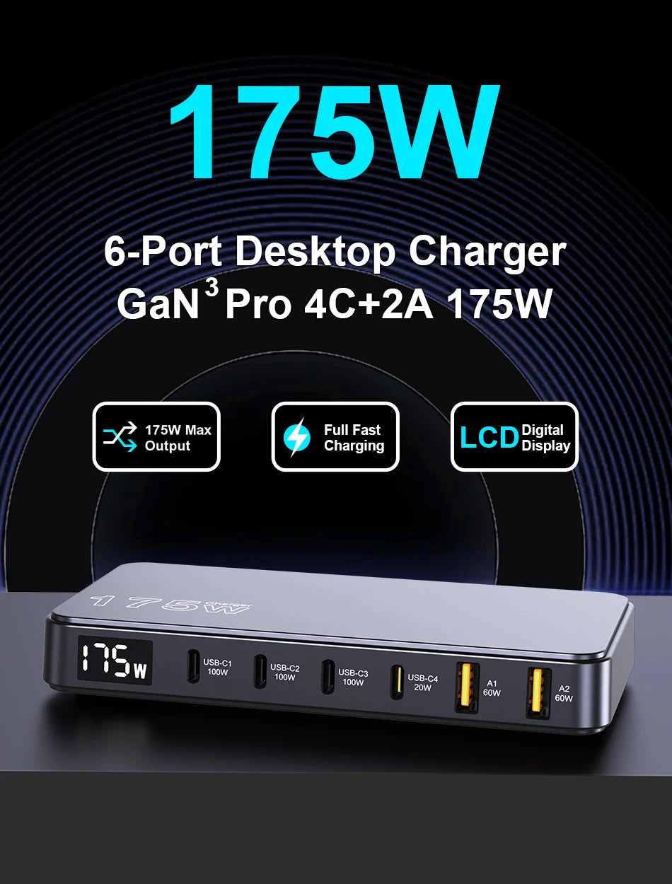 Ueetop 175W GaN 6-Port USB C Charger