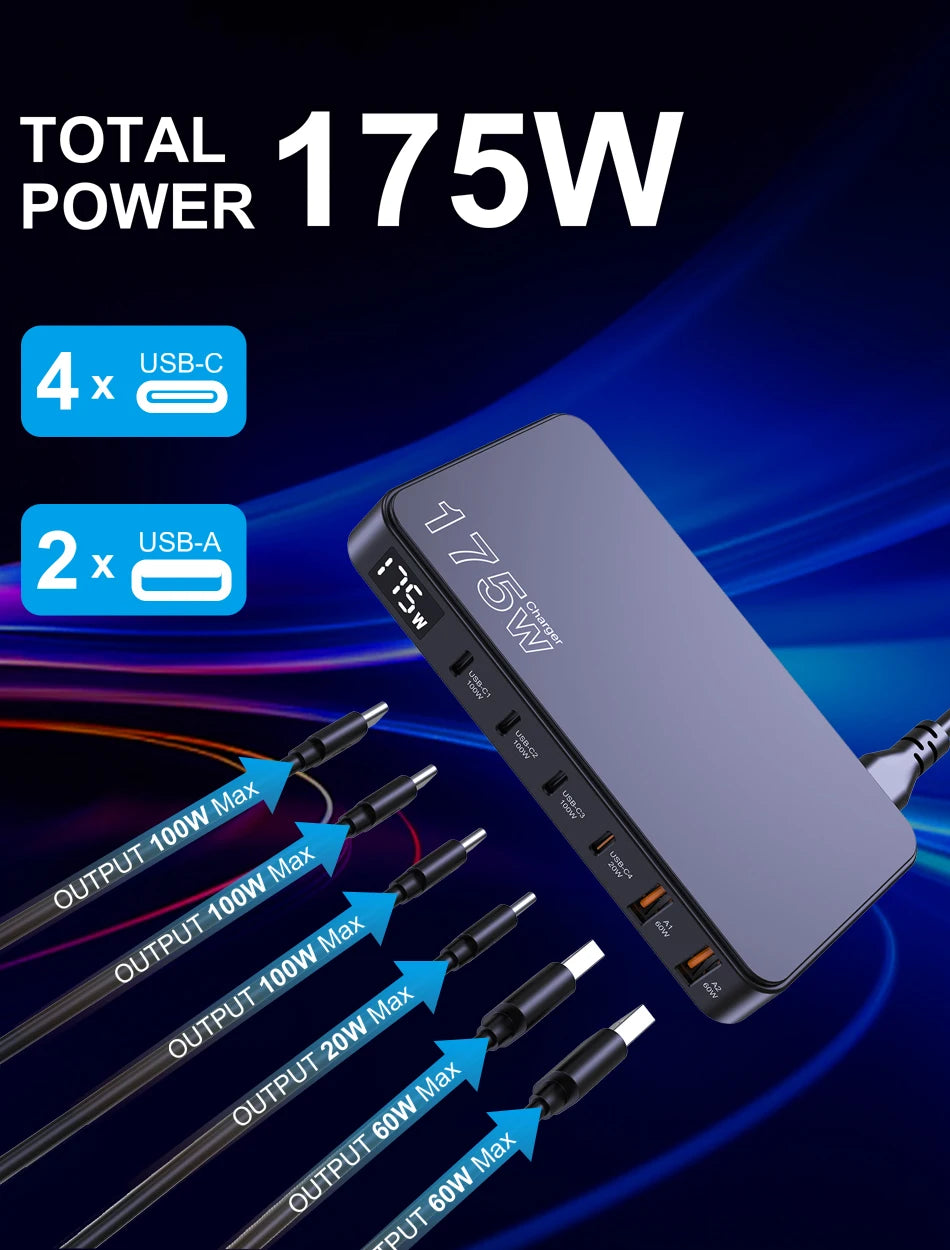 Ueetop 175W GaN 6-Port USB C Charger