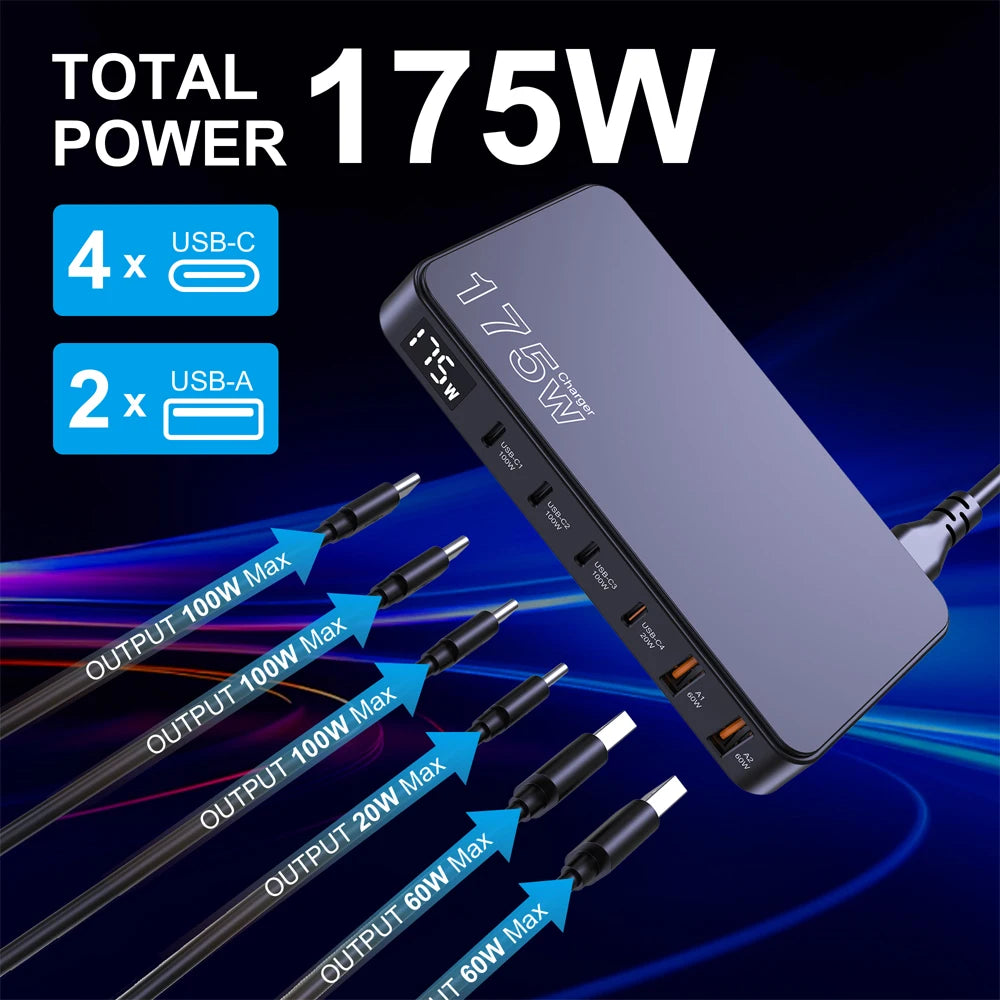 Ueetop 175W GaN 6-Port USB C Charger